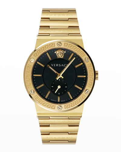 Versace Men's 41mm Greca Logo Bracelet Watch In Gold