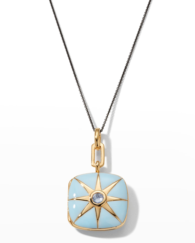 Monica Rich Kosann 18k Gold Vermeil Blue Sapphire White Enamel Locket Necklace