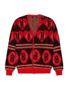 Amiri Logo Heart Mohair Blend Knit Cardigan In Black & Red
