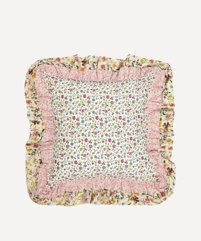 Coco & Wolf Linen Garden, Floral Stencil And Luna Belle Double Ruffle Square Cushion In Pink