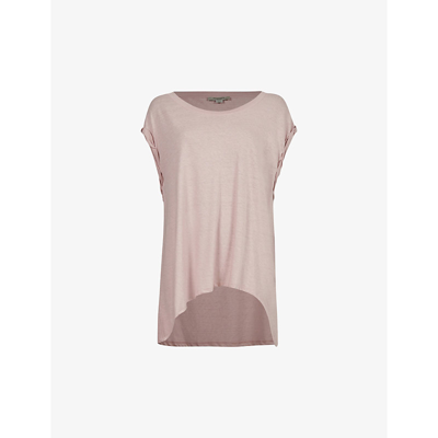 Allsaints Womens Petal Pink Sanza Asymmetric-hem Cotton And Linen-blend Tank Top L