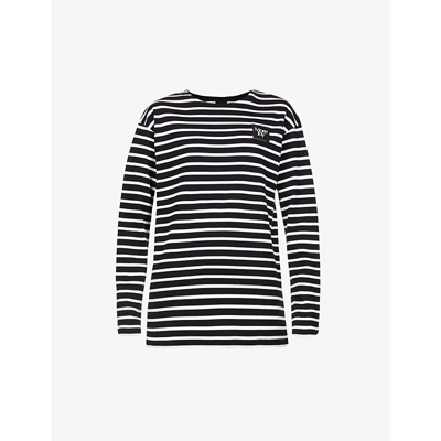 More Joy Breton-stripe Branded Cotton-jersey Top In Black And White