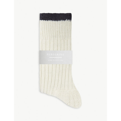 Peregrine Mens Ecru Speckled-pattern Ribbed Wool-blend Socks