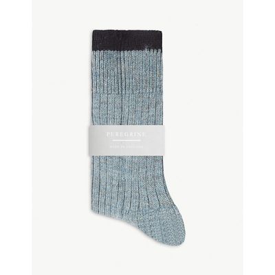 Peregrine Speckled-pattern Ribbed Wool-blend Socks In Seafoam