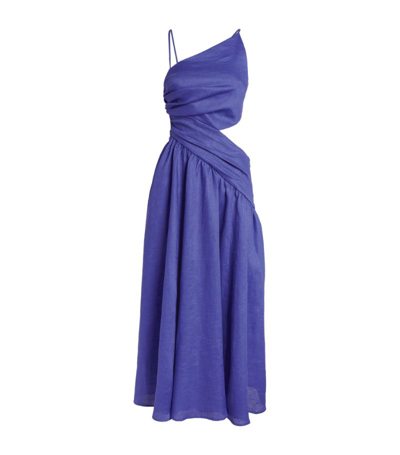 Zimmermann Tropicana Open-back Asymmetric Linen Midi Dress In Blue