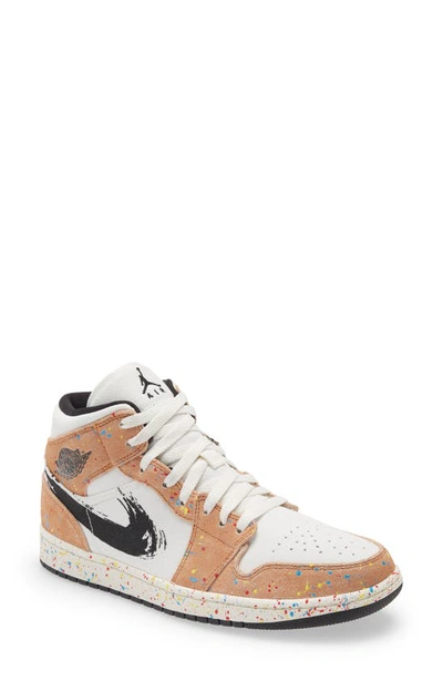 Jordan 1 Mid Se Basketball Shoe In Sail/ Black/ Cider/ Chile Red