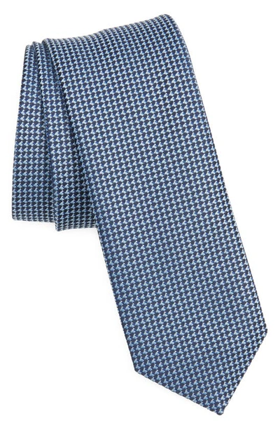 Hugo Boss Neat Skinny Recycled Polyester Tie In Dark Blue