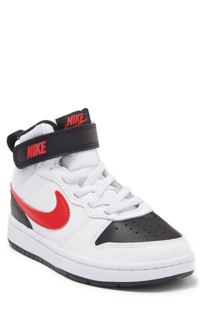 Nike Kids' Little Boys Court Borough Mid 2 Casual Sneakers From Finish Line In White,black,university Red
