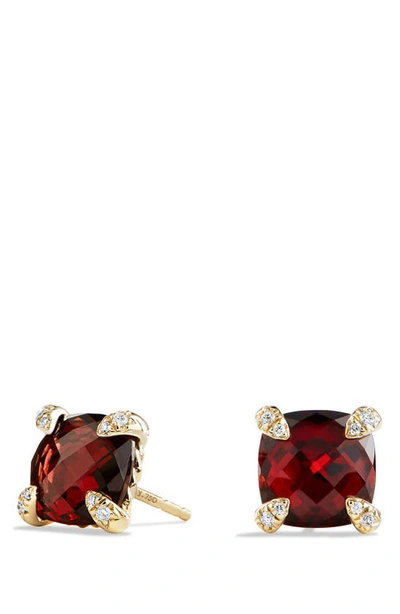 David Yurman Women's Chatelaine Stud Earrings In 18k Yellow Gold With Pavé Diamonds In Red/gold
