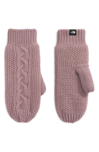 The North Face Minna Cable Knit Mittens In Twilight Mauve