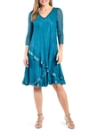 KOMAROV TIERED THREE-QUARTER SLEEVE CHIFFON DRESS,CAP21429PKPBO