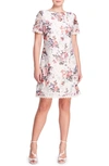 Marchesa Notte Floral Print Lace Shift Dress In Ivory