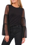 Vince Camuto Mix Media Tiered Sleeve Top In Rich Black