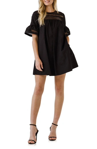 English Factory Lace Trim Shift Dress In Black