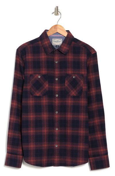 Flag And Anthem Plaid Check Flannel Shirt In Rust/ Navy