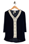Forgotten Grace Crochet Lace Trim Tunic In Navy