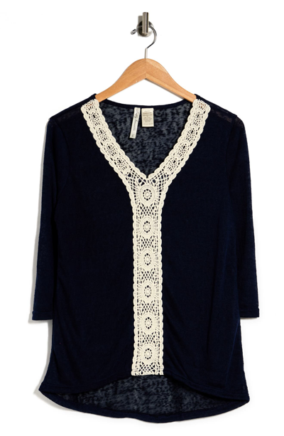 Forgotten Grace Crochet Lace Trim Tunic In Navy