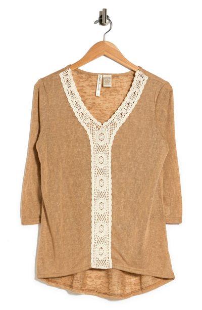 Forgotten Grace Crochet Lace Trim Tunic In Taupe