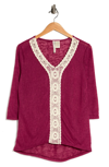 Forgotten Grace Crochet Lace Trim Tunic In Burgundy