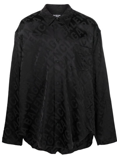 Balenciaga Logo-print Satin Shirt In Schwarz