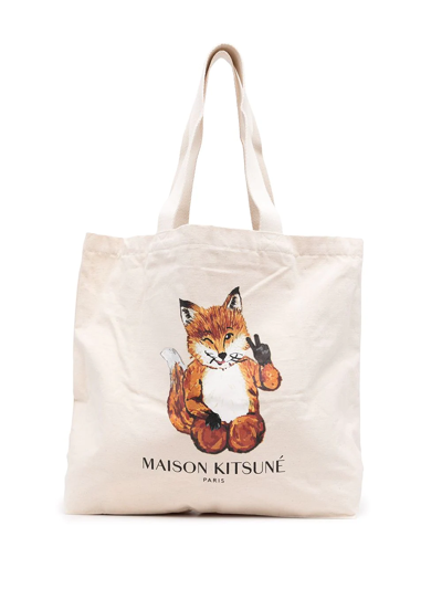 Maison Kitsuné All Right Fox Classic Tote Bag In Nude