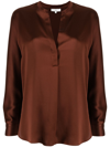 Vince Silk Banded Collar Blouse In Braun