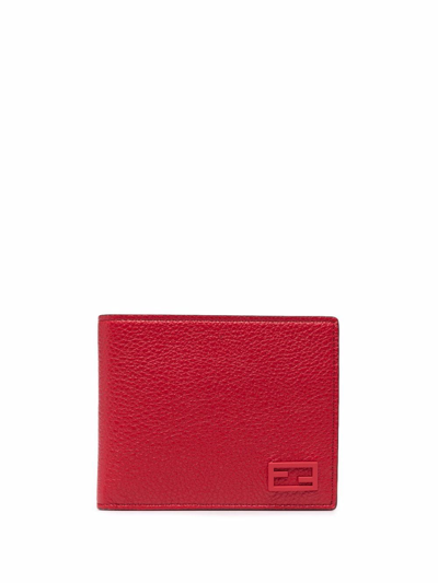 Fendi Ff-logo Pebbled-leather Bi-fold Wallet In Rouge