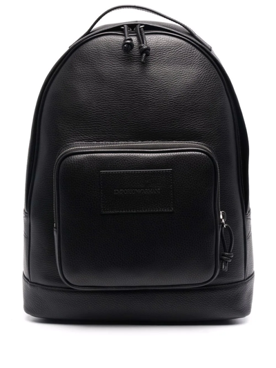 Emporio Armani Zip-up Leather Backpack In Black