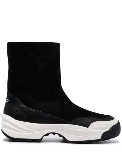 Kenzo Chunky Sole Leather Boots In Black