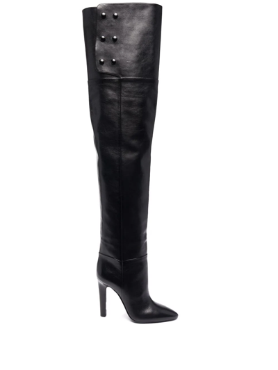 Saint Laurent Jane Over-the-knee Almond-toe Boots In Black