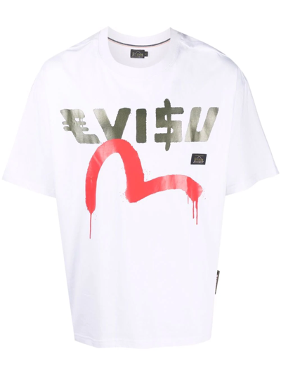 Evisu Logo-print Cotton T-shirt In White