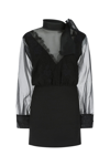 VALENTINO BLACK WOOL BLEND AND ORGANZE DRESS BLACK VALENTINO DONNA 38