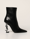 Saint Laurent Black Leather Opyum Ankle Boots In Black