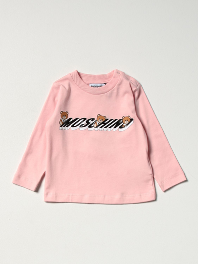 Moschino Baby Babies' Tshirt In Cotton With Teddy Logo In Pink
