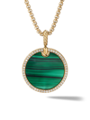 David Yurman Women's Dy Elements Disc Pendant In 18k Yellow Gold With Gemstone & Pavé Diamonds In Malachite