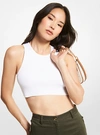 Michael Kors Ribbed Stretch Viscose Cropped Tank Top In White