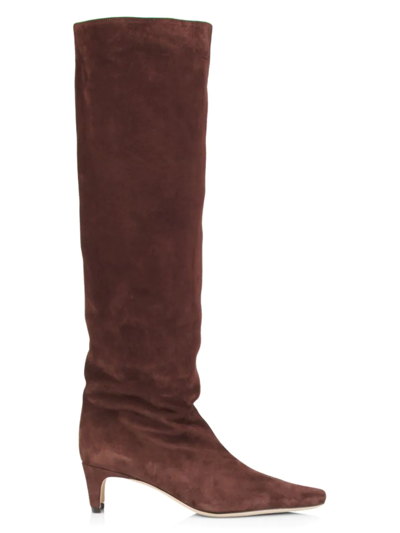 Staud Wally Tall Suede Boots In Mahogany