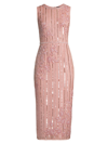 Mac Duggal Striped Floral Embellished Sleeveless Midi Dress In Rose