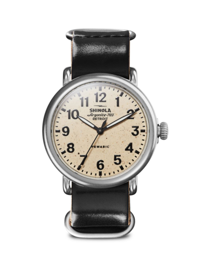 Shinola Men's Pewabic X  Runwell 3h Stainless Steel & Black Leather Strap Watch