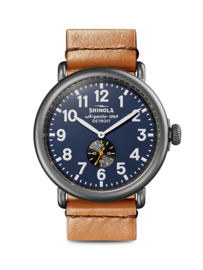 Shinola Men's Runwell Sub-second Stainless Steel & Bourbon Leather Strap Watch In Midnight Blue