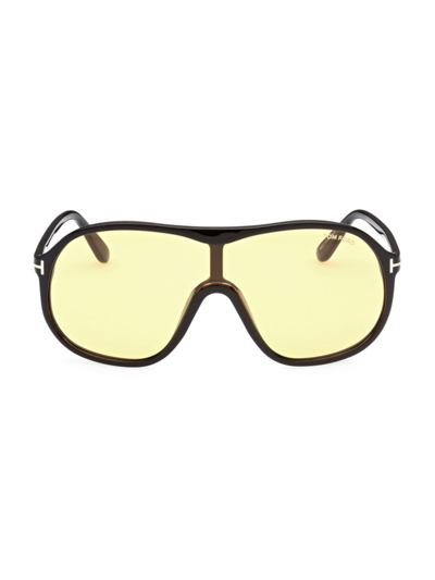 Tom Ford Drew Pilot Sunglasses In Shiny Black Yellow Lenses