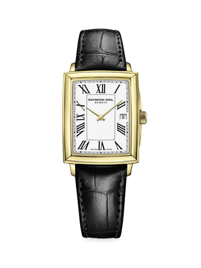 Raymond Weil Toccata White Leather-strap Watch In Black / Gold / Gold Tone / White / Yellow
