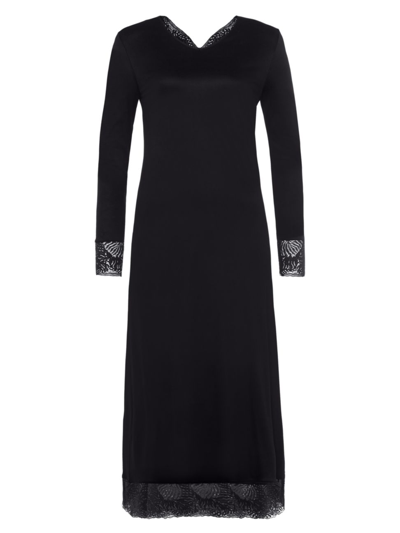 Hanro Lucy Long-sleeve Nightgown In Black