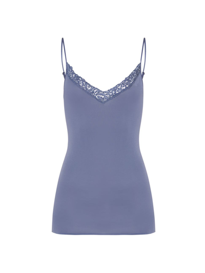 Hanro Seamless V-neck Cotton Camisole In Caribbean Blue