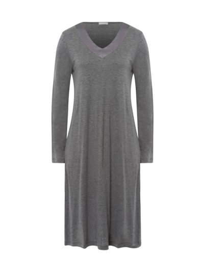 Hanro Jade Long-sleeve Nightgown In Stone Melange