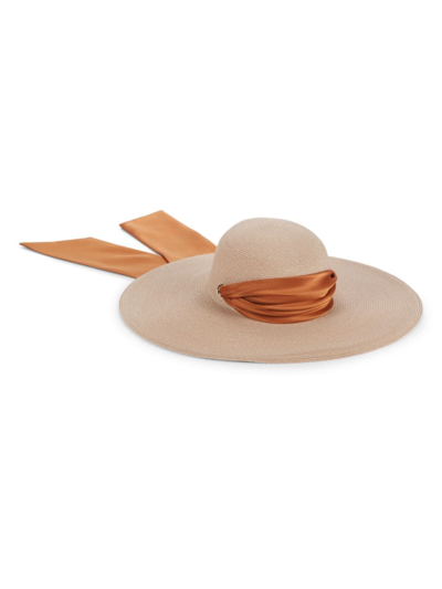 Eugenia Kim Bunny Hemp Straw Sun Hat W/ Satin Scarf In Nude