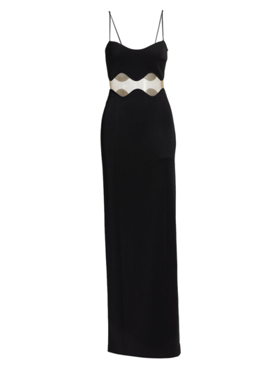 Galvan Siren Contrast-panel Stretch-woven Maxi Dress In Black