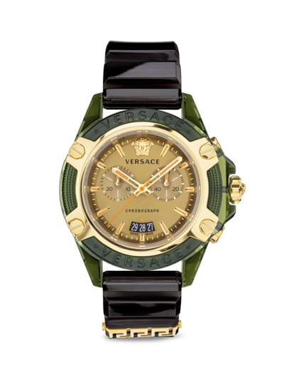 Versace Icon Active Chronograph Silicone Strap Watch, 44mm In Green