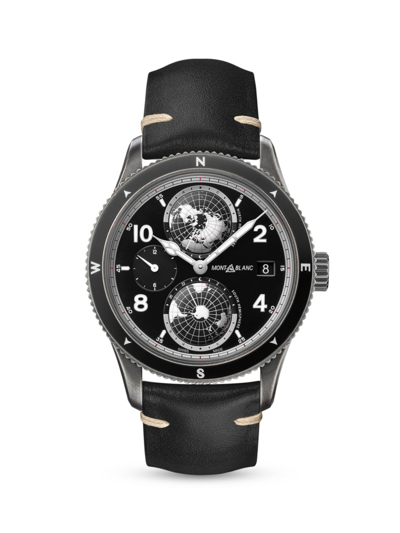 Montblanc Women's 1858 Geosphere Stainless Steel & Leather Strap Watch In Black