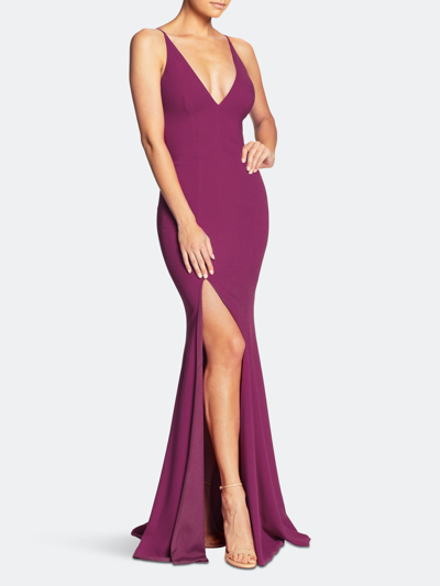 Dress The Population Iris Slit Crepe Gown In Dark Magenta